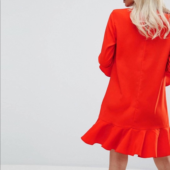 ASOS Fluted Sleeve Ruffle Hem Mini Dress - Picture 4 of 8